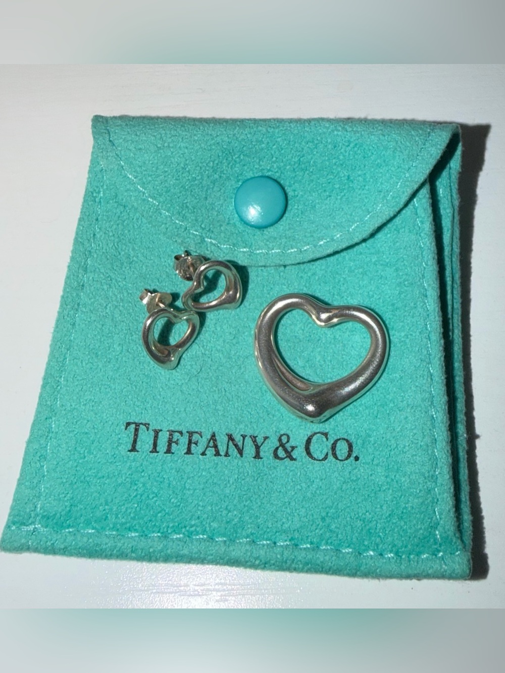 TIFFANY&CO VINTAGE elsa peretti open heart medium pendant and earrings 925
